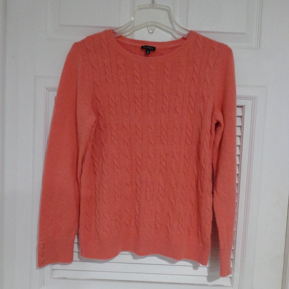 Talbots‎ Women's Cable Knit Sweater Lambswool Blend Melon Color Size L